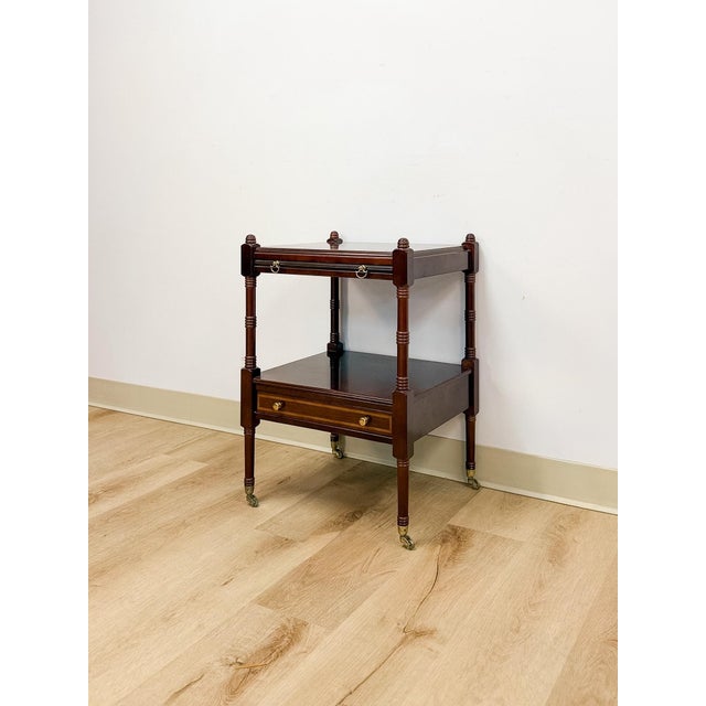 Traditional Vintage Mahogany Traditional Side Table Pullout Tray Regency Style Accent For Sale - Image 3 of 17