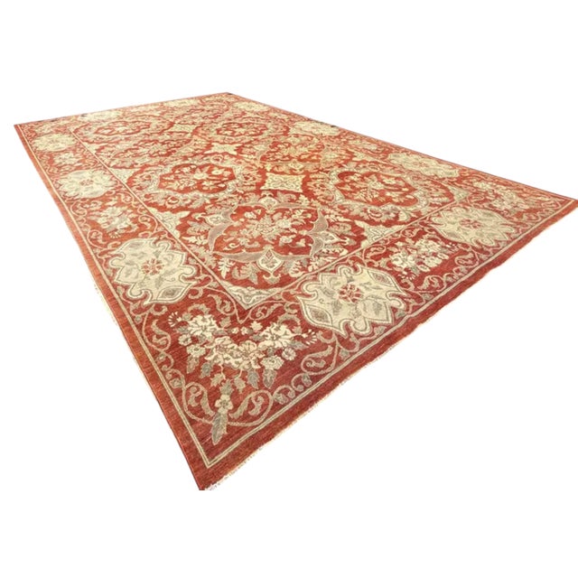 Large Handmade Persian Wool Red & Gold Oushak Rug.
