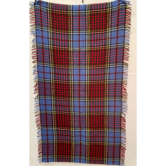 Textile Merino Lambswool Knee Rug / Blanket in a Colorful Blue Plaid Pattern- Made in England For Sale - Image 7 of 11