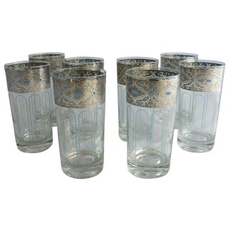 Vintage Culver Glass Silver Lattice Highball Glasses - Set of 8 For Sale