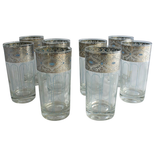 Vintage Culver Glass Silver Lattice Highball Glasses - Set of 8 For Sale