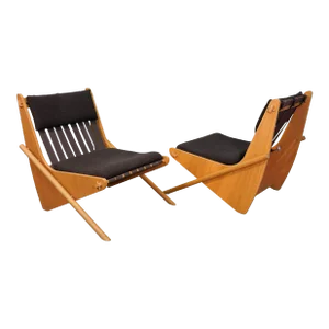 Richard Neutra Oak Boomerang Easy Chairs - a Pair
