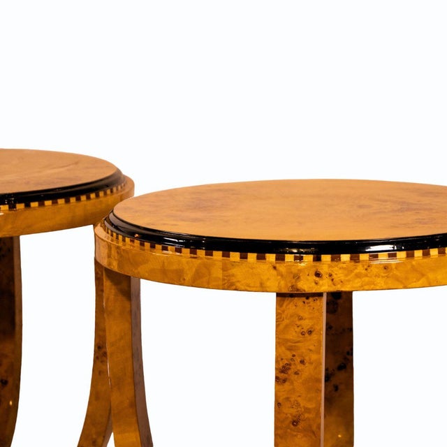A refined pair of Art Deco side table for today’s interiors, with the iconic blocked pattern and elegant contrast of burl...