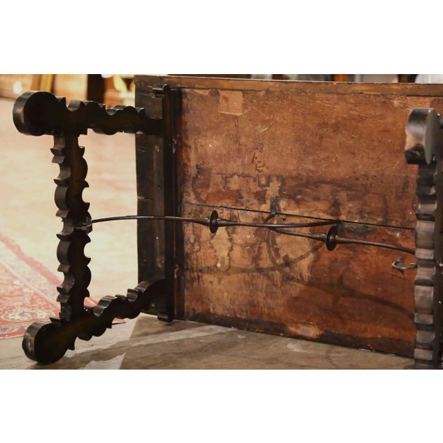 18th Century Spanish Carved Walnut Coffee Table With Iron Stretcher For Sale - Image 12 of 13