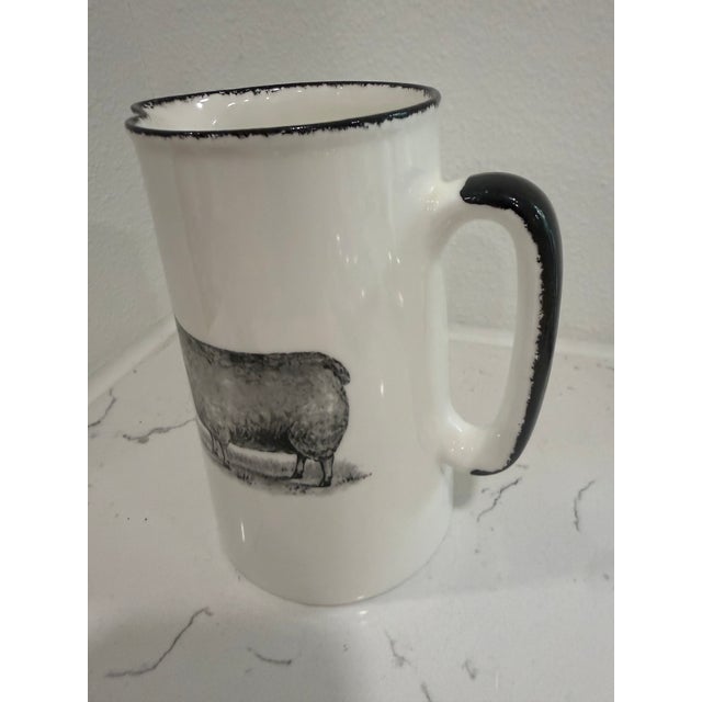Vintage White Jug / Pitcher With a Sheep on Both Sides With Black Trim From England For Sale - Image 4 of 9