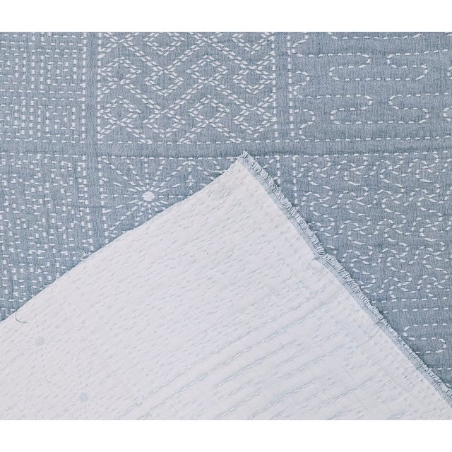 Vintage Japanese Hand-Stitched Lined Sashiko Indigo Cotton Fabric - 6.5 Yards For Sale In Los Angeles - Image 6 of 7