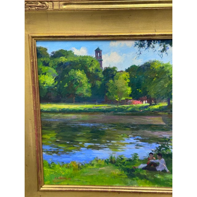 Paint Circa 2002 Gary David Hoffmann "By the Charles River" Oil on Canvas, Framed For Sale - Image 7 of 12