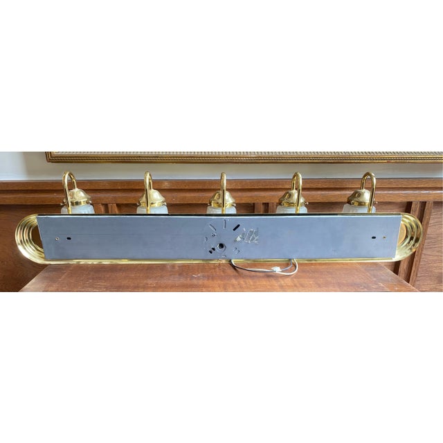 Metal 1950s Art Deco Style Vanity Sconce 5 Light With Frosted Bell Shades For Sale - Image 7 of 7