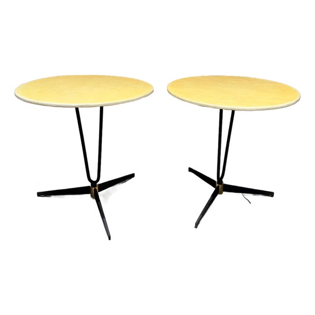 Mid Century Modern Tripod Side Tables Goatskin French Inspired For Sale