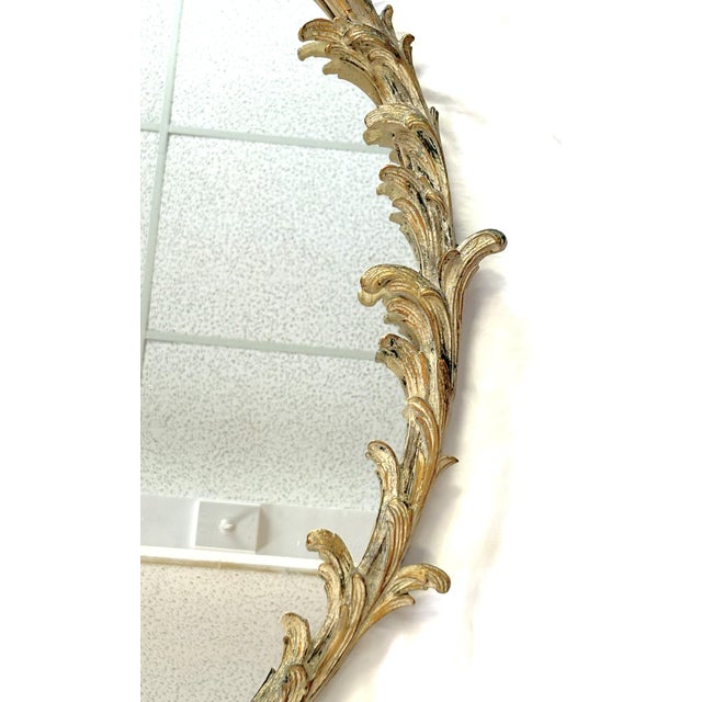 Beige 1900's Hollywood Regency Style Wood With Plaster Wall Mirror With Curved Foliate Design For Sale - Image 8 of 18