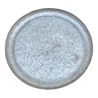 Boho Chic XL Galvanized Steel Round Tray With Brass Brutalist Welds & Beaded Edge Detailing For Sale