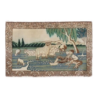 Vintage Persian Tabriz Sheep Pictorial Rug no. j4038 For Sale