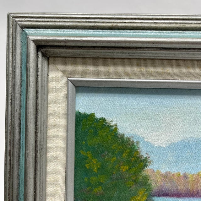 Heavily Framed Original Artisan Oil Painting of Pond in New England For Sale - Image 11 of 12