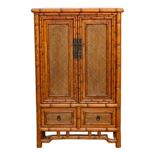 Vintage Faux Bamboo & Cane Cabinet For Sale