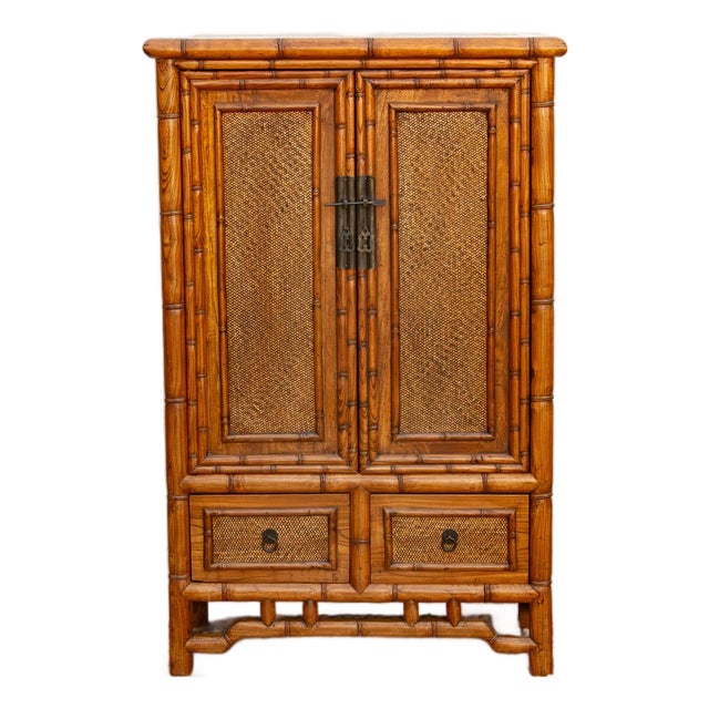 Vintage Faux Bamboo & Cane Cabinet For Sale