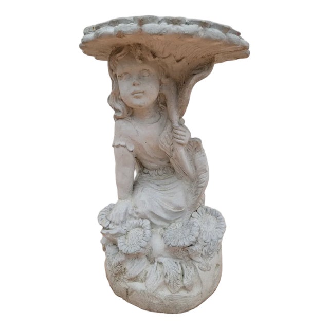 Vintage Figural Birdbath With Child & Sunflower For Sale