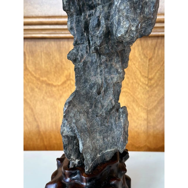 Antique Chinese Scholar Rock Yingde Stone on Display Stand For Sale - Image 12 of 12