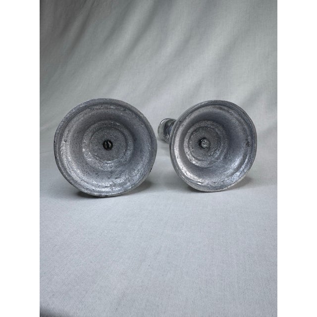 Vintage English Traditional Barley Twist Small Silver Tone Candlesticks, a Pair For Sale - Image 9 of 11