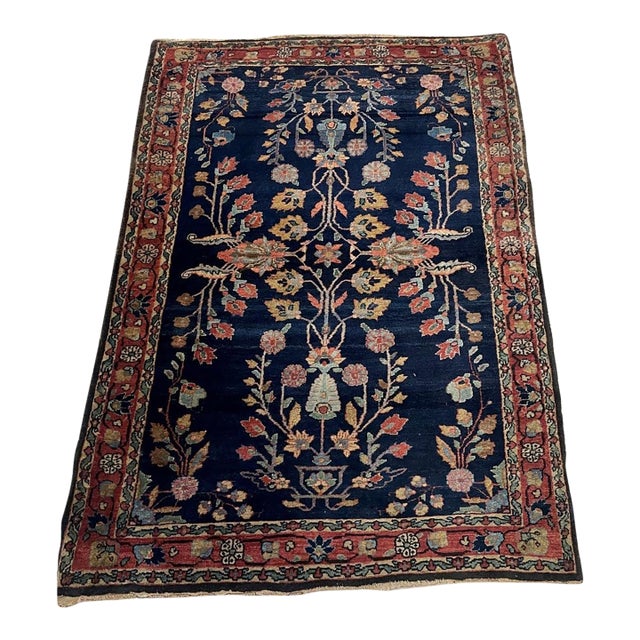 Antique Persian Sarouk Mahajiran Rug 3.3' X 5.2' (100cm X 158cm) 1900s For Sale
