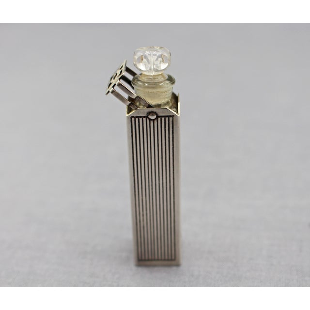 Art Deco period sterling silver scent bottle, unknown maker. Georg Jensen sold virtually identical ones. Glass "Pop-up"...