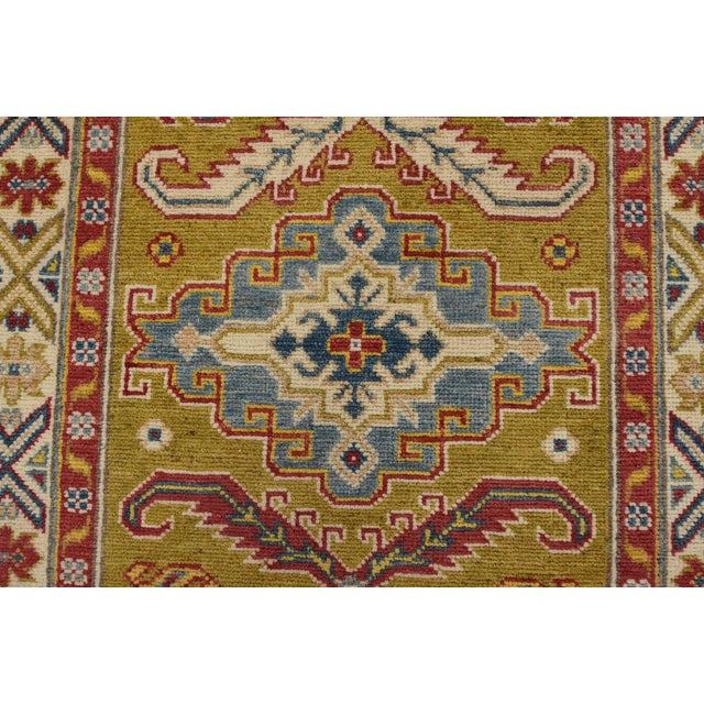 Green Kazak Runner 2’8” X 9’8” Green Wool Tribal Hand-Knotted Oriental Rug For Sale - Image 8 of 14