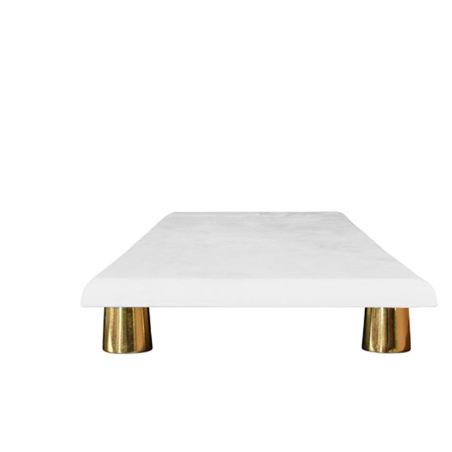 Contemporary Matthew Izzo Home - Beck White Marble Tray With Brass Feet For Sale - Image 3 of 4