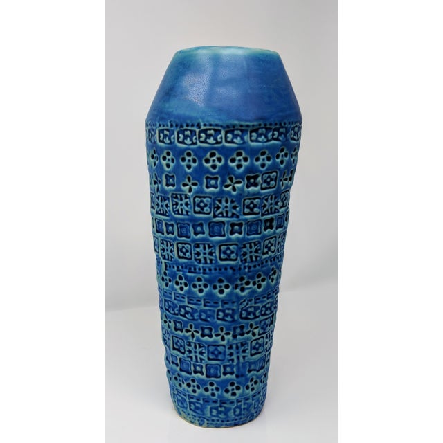 Handcrafted Blue Embossed Ceramic Vase Chairish