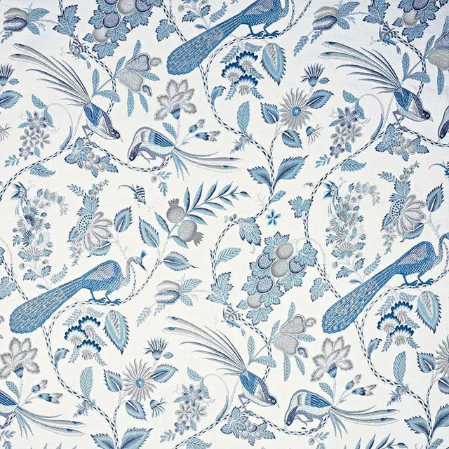 Schumacher Campagne Fabric in Bleu & Gris For Sale