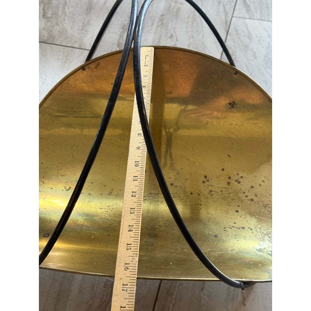 Art Deco Vintage Large, Solid Brass With Metal Handles, Firewood, Log or Magazine Holder, Natural Patina For Sale - Image 3 of 11