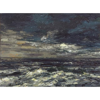 California Beach by Sparky LeBold | Oil on Canvas Panel Ocean waves under a cloudy sky. For Sale