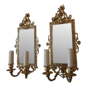 Pair of Late 20th Century French Bronze Beveled Mirrored Wall Sconces