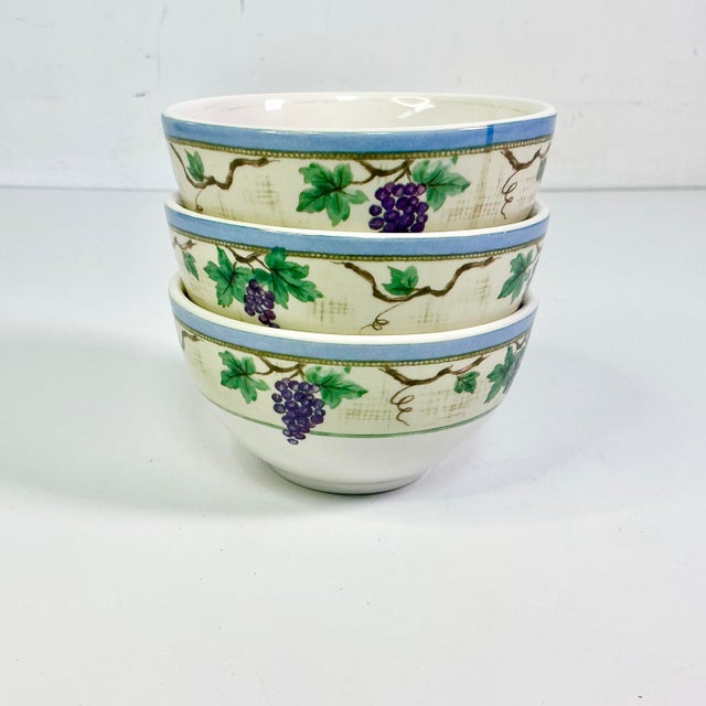 Early 21st C Vintage Boho Chic Merlot Grape Motif Dessert Bowls - Set of 3. For Sale - Image 9 of 16