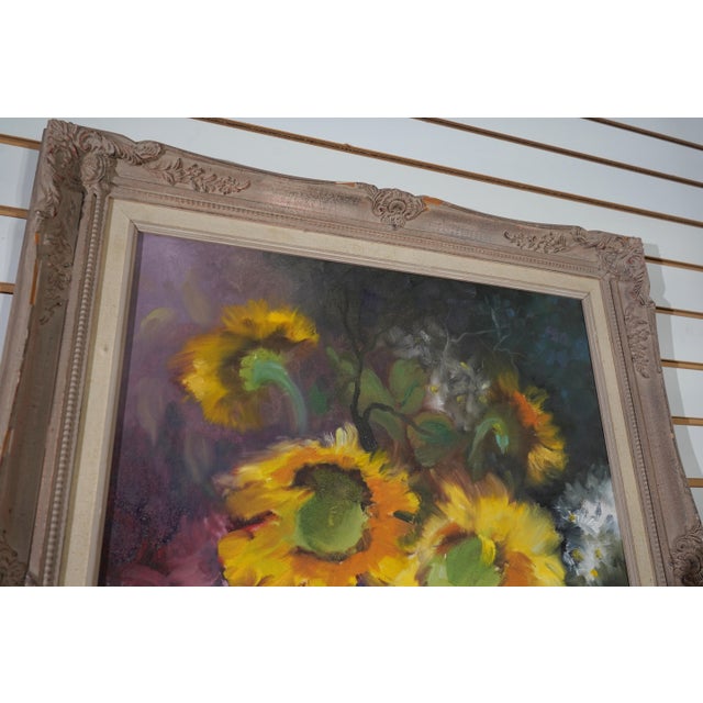 Pair of Oil on Canvas of Still Life Sunflowers - Signed For Sale - Image 13 of 17