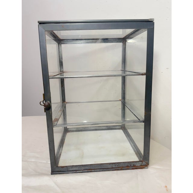 1940s Antique Handmade Metal Glass Countertop Store Display Show Case Sliding Shelves For Sale - Image 5 of 14