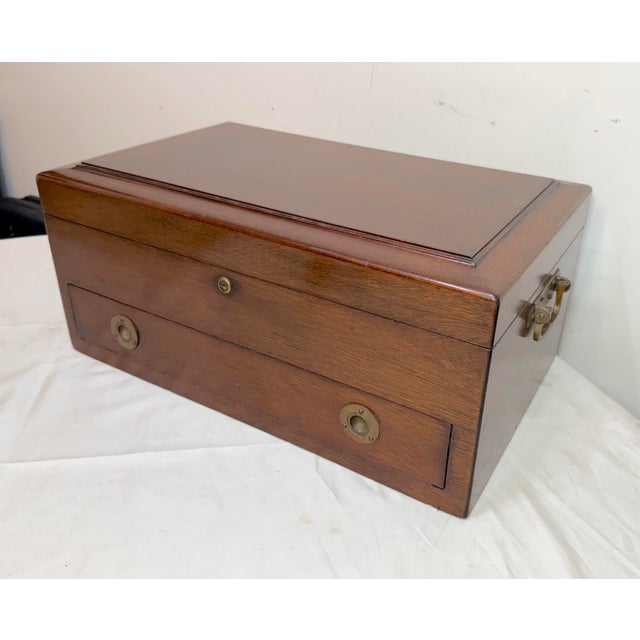 American Large Antique J Wanamaker 1800's Wood Brass Flatware Silverware Box Display Case For Sale - Image 3 of 14