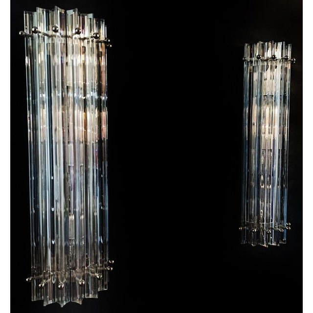 Vintage Murano Wall Sconce Iridescent Triedri Glass, Murano, 1890s, Set of 2 For Sale - Image 8 of 16