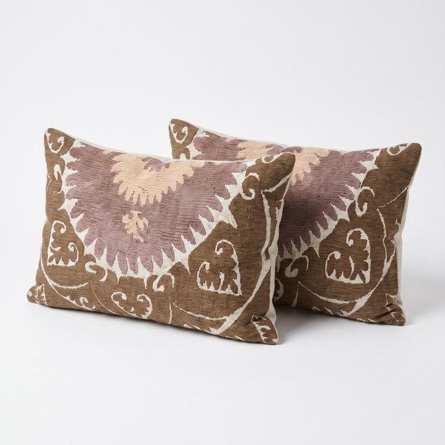 This beautiful 17'' x 27'' & 17'' x 26'' hand-embroidered Suzani pillow cover set was made from authentic Uzbek cotton...