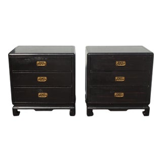 Vintage Williams Sonoma Nightstands Ming Asian Chinoiserie Black Side Tables For Sale