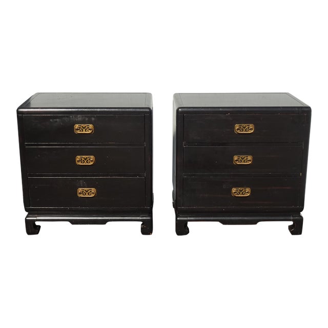 Vintage Williams Sonoma Nightstands Ming Asian Chinoiserie Black Side Tables For Sale