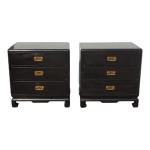 Vintage Williams Sonoma Nightstands Ming Asian Chinoiserie Black Side Tables