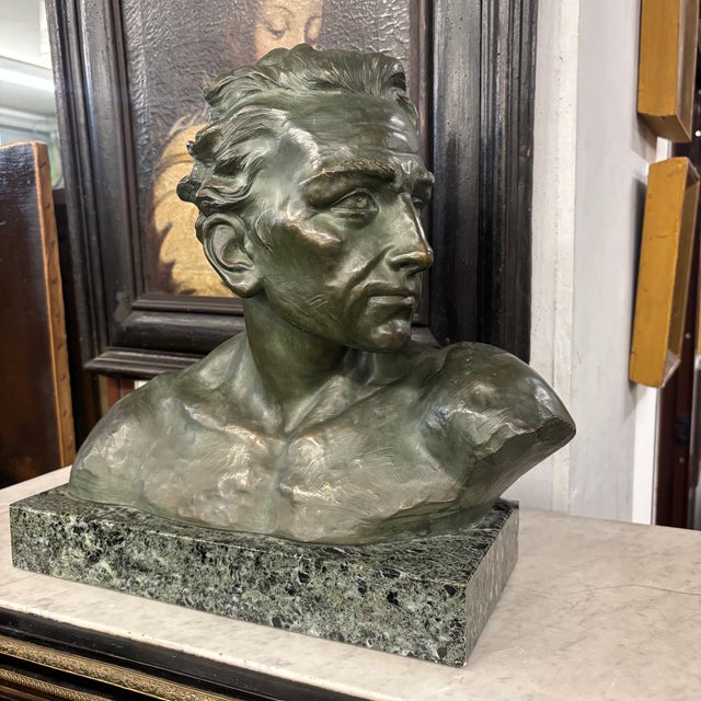 Antique Art Deco Male Bust Sculpture from J. Domisse, 1930s For Sale - Image 6 of 13