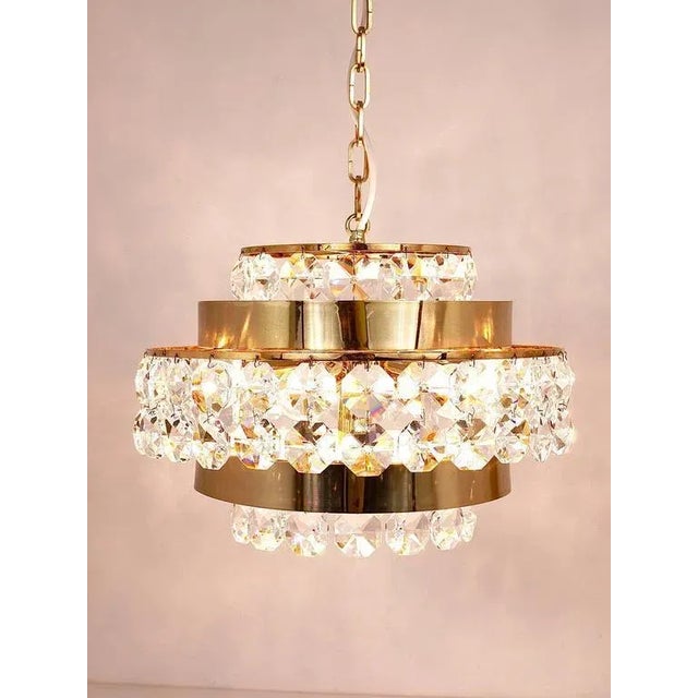 Gold-Plated Bakalowits Brass Chandelier with Diamond Crystals from Bakalowits & Söhne, Austria, 1970s For Sale - Image 3 of 11