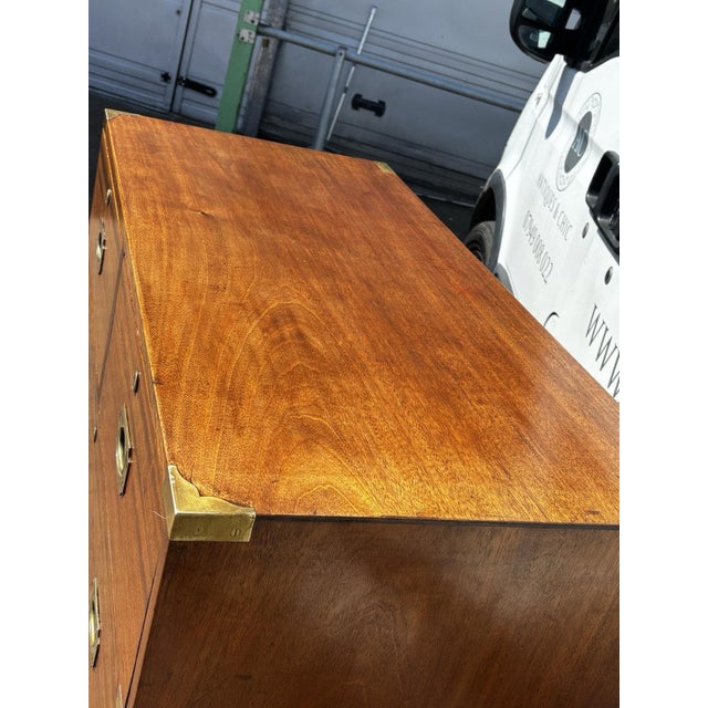 Antique Brass-Bound Mahogany Campaign Chest from Ross & Co, Dublin For Sale - Image 12 of 18