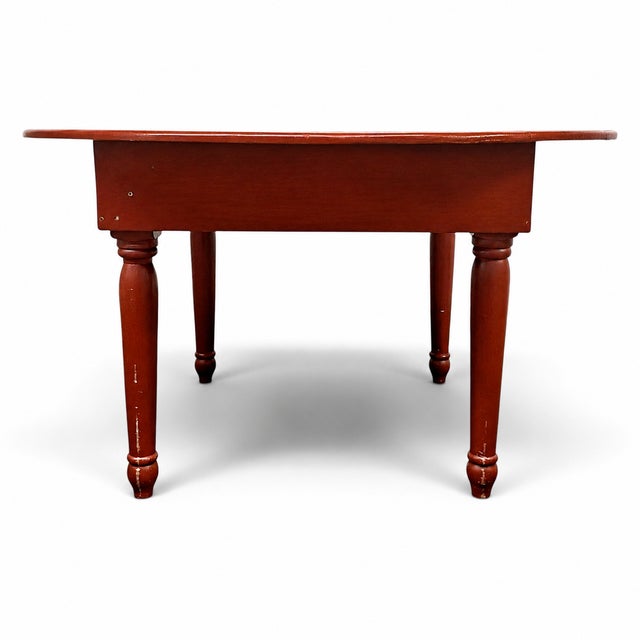 Wood Mid-Century Hand-Painted Magnolia Round Farmhouse Dining Table, 57 Inch For Sale - Image 7 of 15