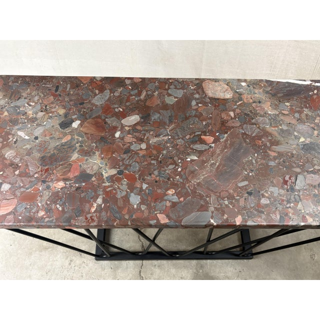 Breccia Marble Console Table With Hand‑Formed Matte‑Black Steel Base by Jon Little For Sale - Image 11 of 13