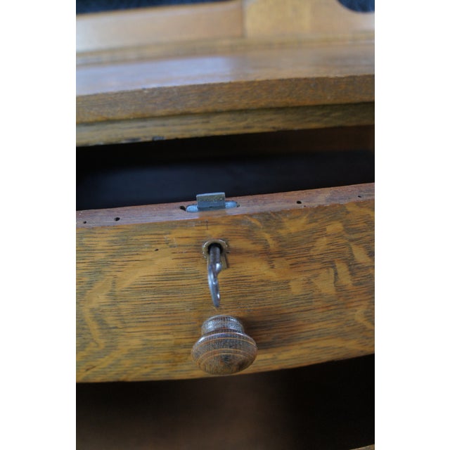 Antique Victorian Quartersawn Oak Wishbone Mirror Vanity Dresser Washstand 70" For Sale - Image 12 of 13