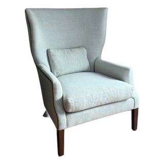 Verellen Wingback Chair in Blue Linen For Sale