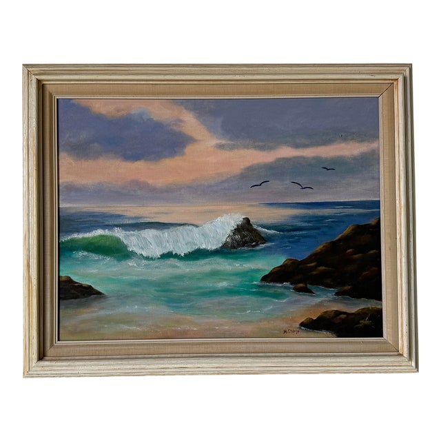 80's Vintage M. St. Onge Coastal Sunset Oil Painting, Framed For Sale