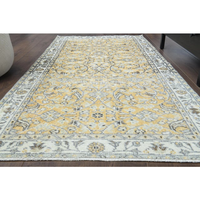 Vintage Turkish Oushak Handmade Wool Cotton Yellow Runner Rug For Sale - Image 9 of 11