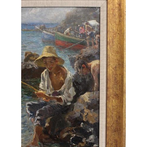 Gaetano Spagnolo, Pescatorello (Little Fisherman), 1930s, Oil Painting on Panel, Framed For Sale - Image 3 of 14
